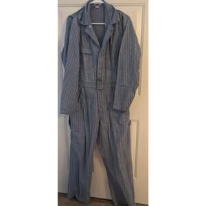 Sears Vintage Mens Mechanic Coveralls, Blue & white, Snap Button/Zipper Size 38R